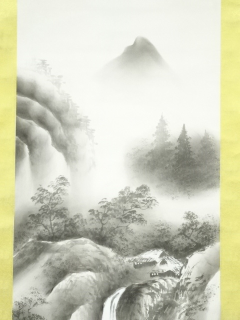 道具 ] - 道具 大仙筆 水墨山水 肉筆絹本掛軸（共箱） | ネット